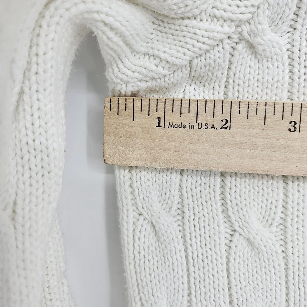 Vintage Polo Ralph Lauren Sweater Mens Large Cable Knit Crew Neck Shield White
